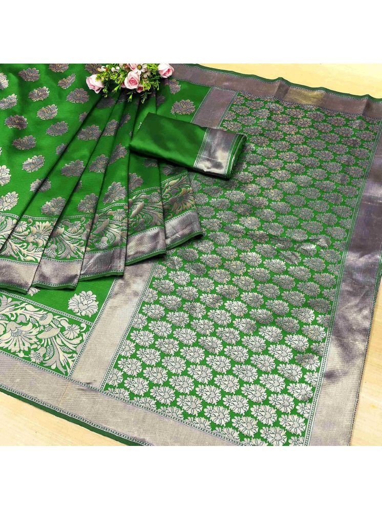     			Trijal Fab Banarasi Silk Woven Saree With Blouse Piece - Green ( Pack of 1 )