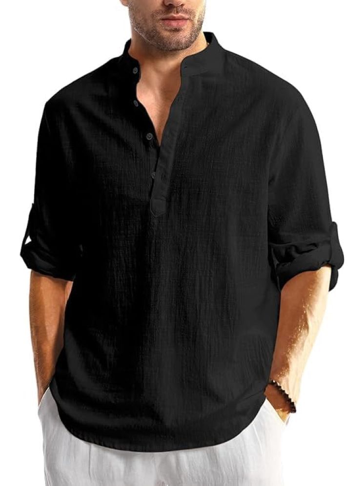     			UNI VIBE Black Cotton Men's Shirt Style Kurta ( Pack of 1 )