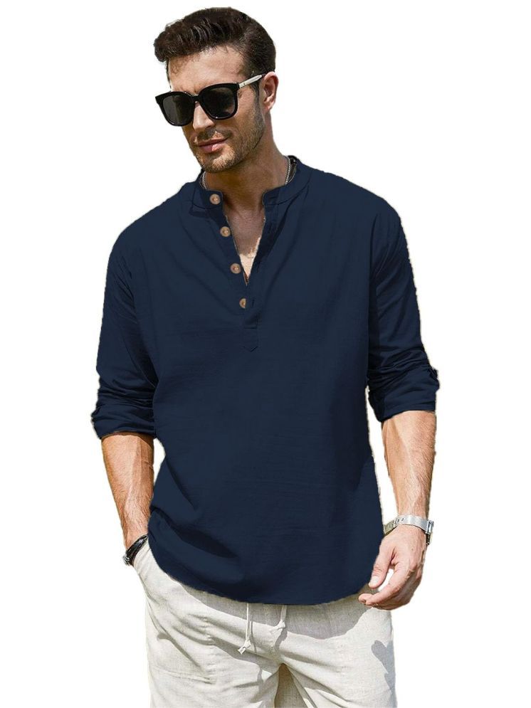     			UNI VIBE Navy Blue Cotton Men's Shirt Style Kurta ( Pack of 1 )