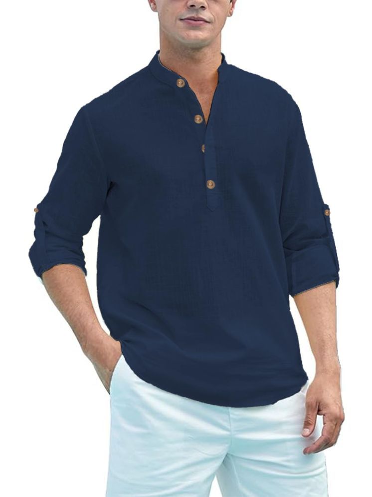     			UNI VIBE Navy Blue Cotton Men's Shirt Style Kurta ( Pack of 1 )