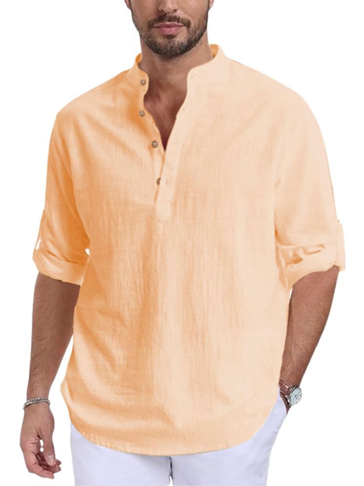     			UNI VIBE Orange Cotton Men's Shirt Style Kurta ( Pack of 1 )