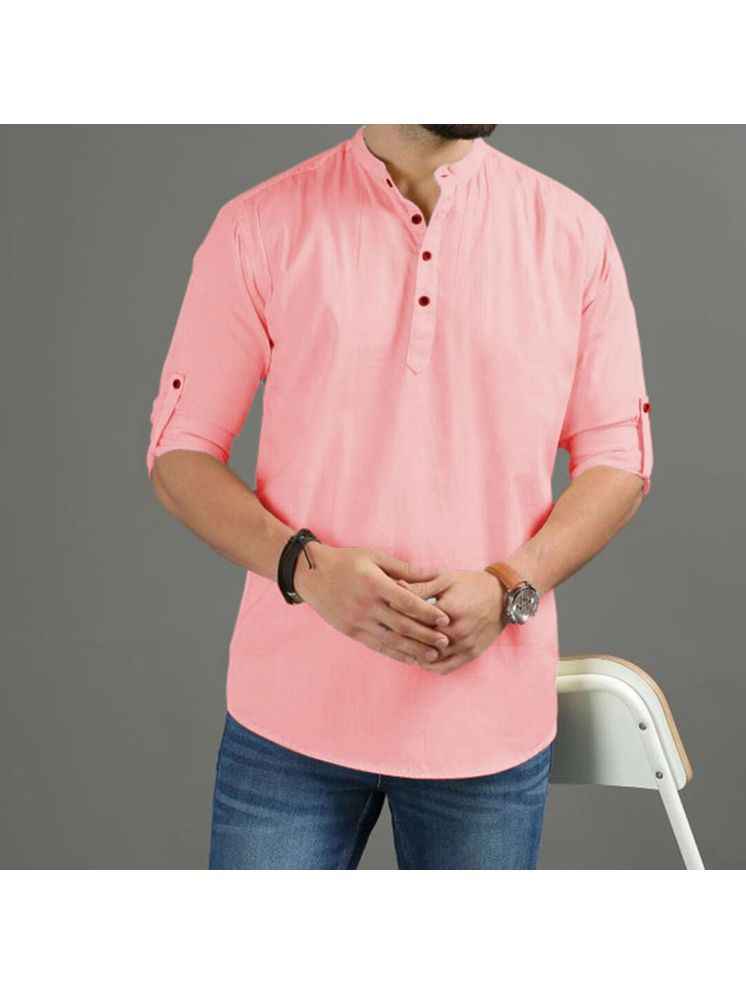     			UNI VIBE Peach Cotton Men's Shirt Style Kurta ( Pack of 1 )