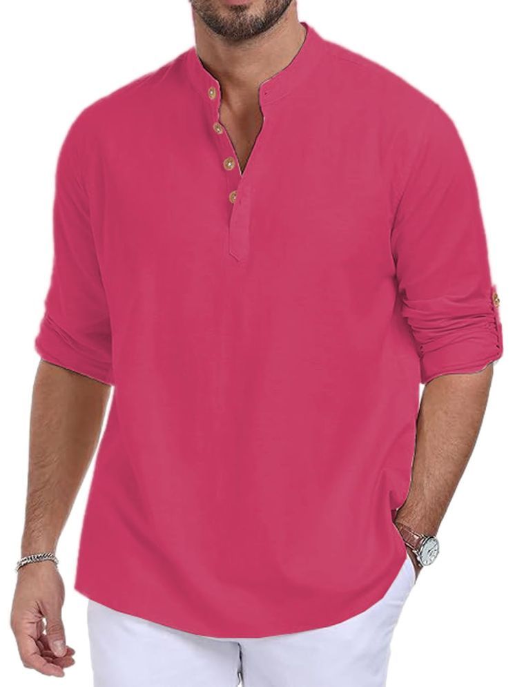     			UNI VIBE Pink Cotton Men's Shirt Style Kurta ( Pack of 1 )