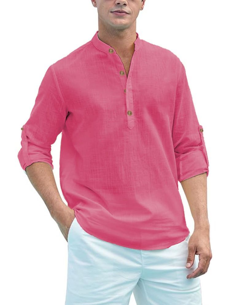     			UNI VIBE Pink Cotton Men's Shirt Style Kurta ( Pack of 1 )