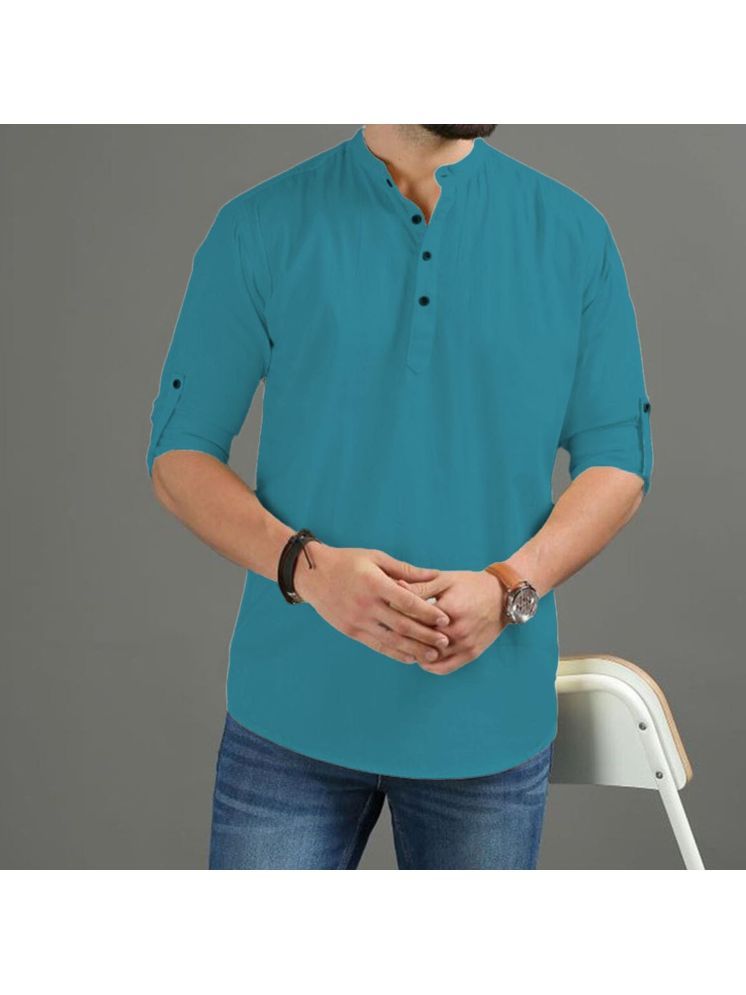     			UNI VIBE Turquoise Cotton Men's Shirt Style Kurta ( Pack of 1 )