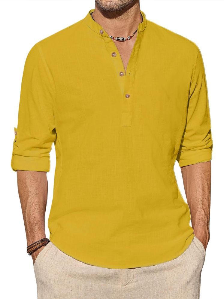     			UNI VIBE Yellow Cotton Men's Shirt Style Kurta ( Pack of 1 )