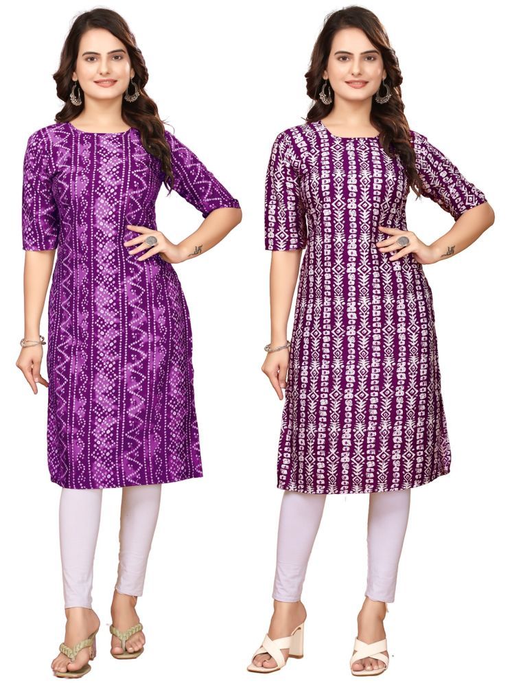     			VJ CORPORATE Crepe Printed Straight Women's Kurti - Purple,Maroon ( Pack of 2 )