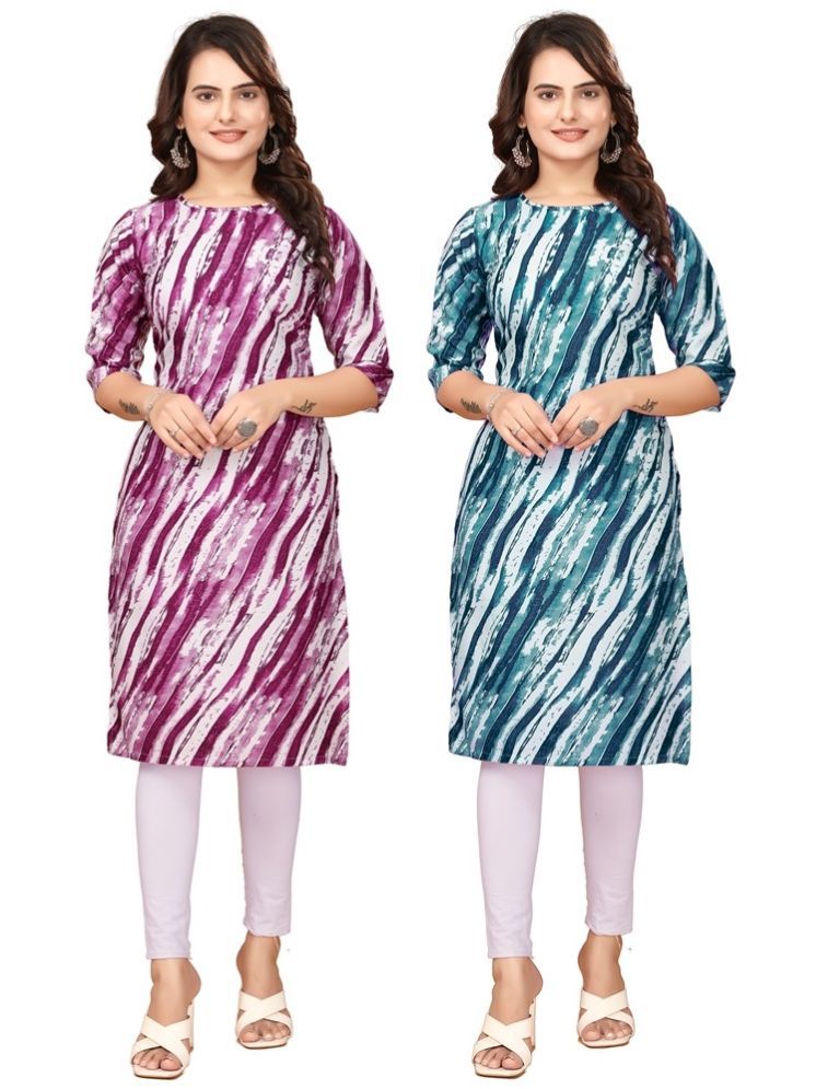     			VJ CORPORATE Crepe Printed Straight Women's Kurti - Purple,Navy Blue ( Pack of 2 )