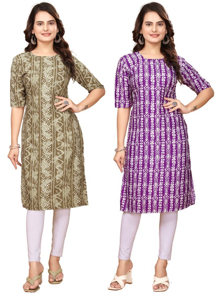     			VJ CORPORATE Crepe Printed Straight Women's Kurti - Multicolor,Lavender ( Pack of 2 )