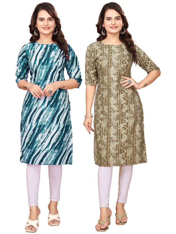     			VJ CORPORATE Crepe Printed Straight Women's Kurti - Navy Blue,Multicolor ( Pack of 2 )