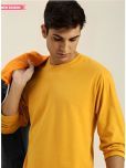 PLUS PARADISE Cotton Blend Regular Fit Solid Full Sleeves Men's Round T-Shirt - Mustard ( Pack of 1 )