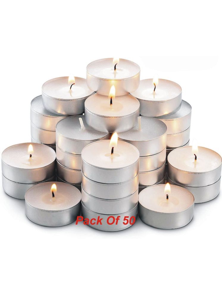     			AFAST White Unscented Wax Tea Light Candle 3 cm ( More Than 50 )