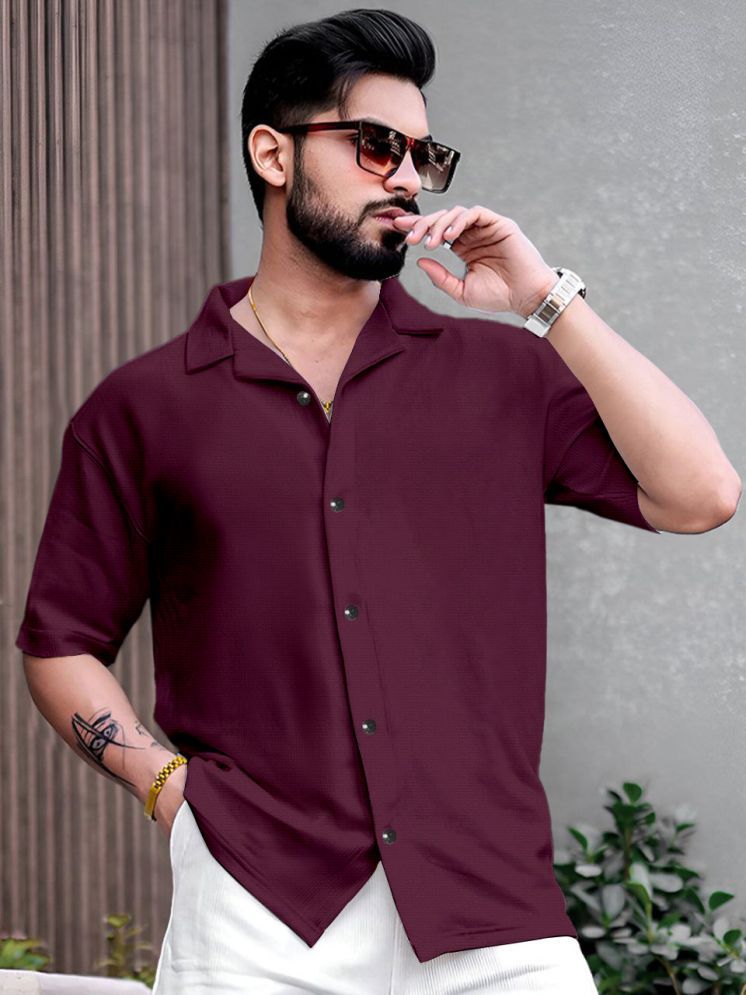     			ANKLAR Polyester Regular Fit Self Design Half Sleeves Men's Casual Shirt - Maroon ( Pack of 1 )