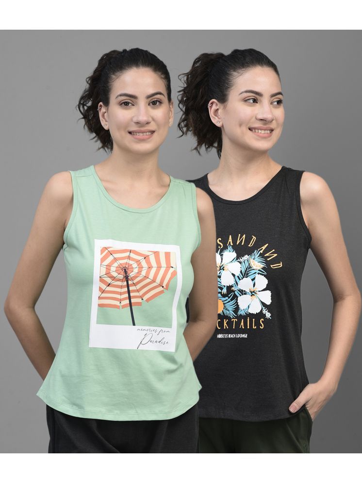     			Dollar Multi Color Cotton Blend Tank Tops - Pack of 2