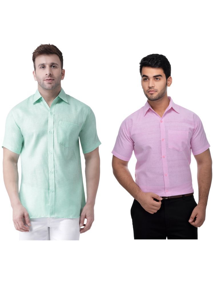     			KLOSET By RIAG Cotton Blend Regular Fit Solids Half Sleeves Men's Casual Shirt - Pink ( Pack of 2 )