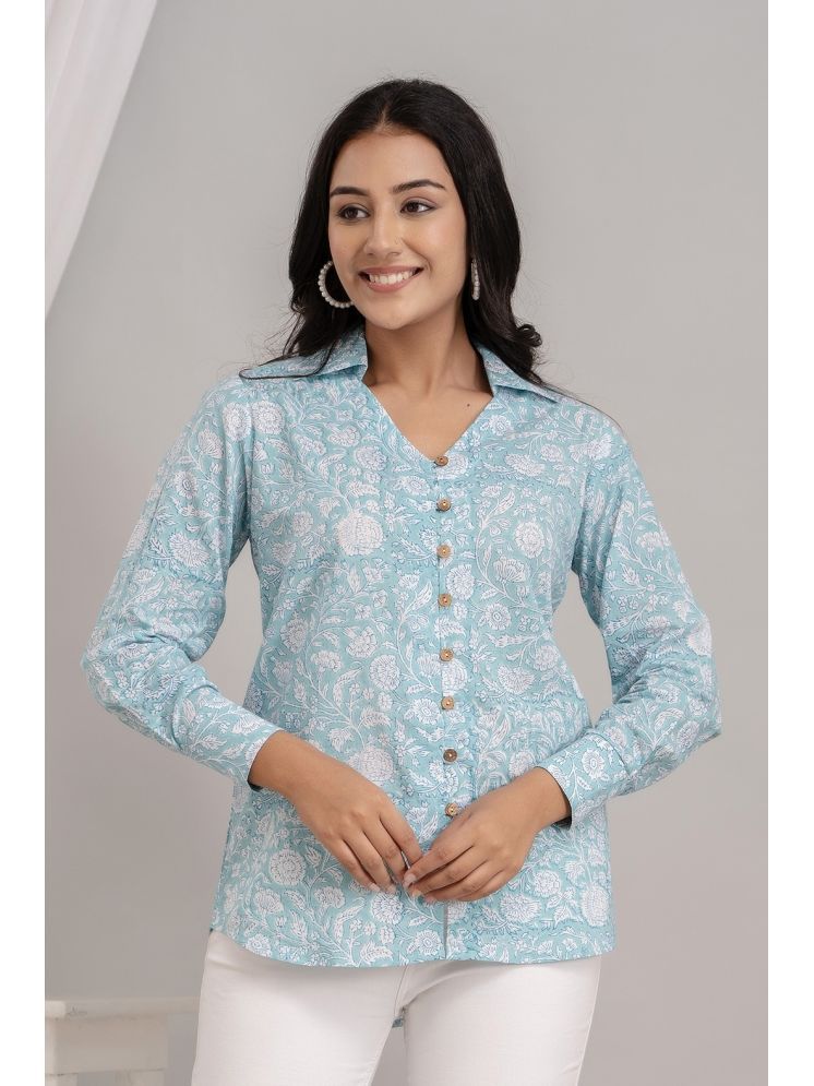     			Kohsh Blue Cotton Women's Shirt Style Top ( Pack of 1 )