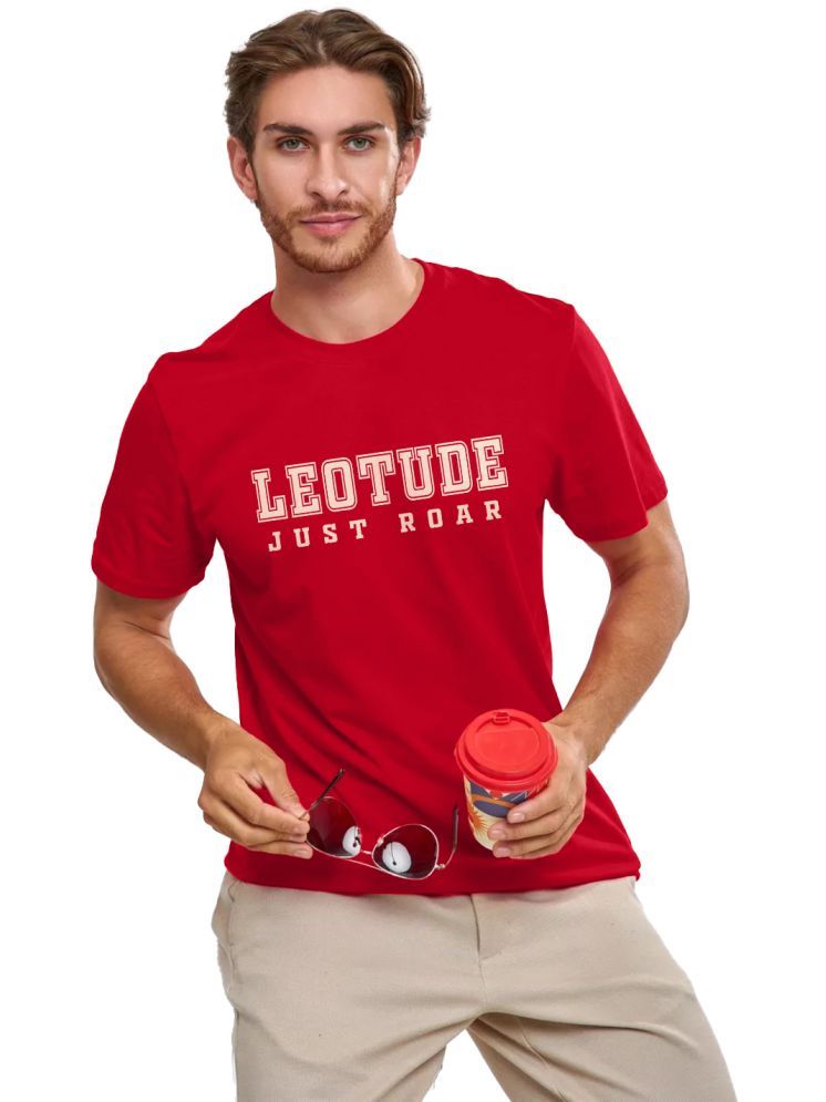     			Leotude Cotton Blend Regular Fit Printed Half Sleeves Men's Round T-Shirt - Red ( Pack of 1 )