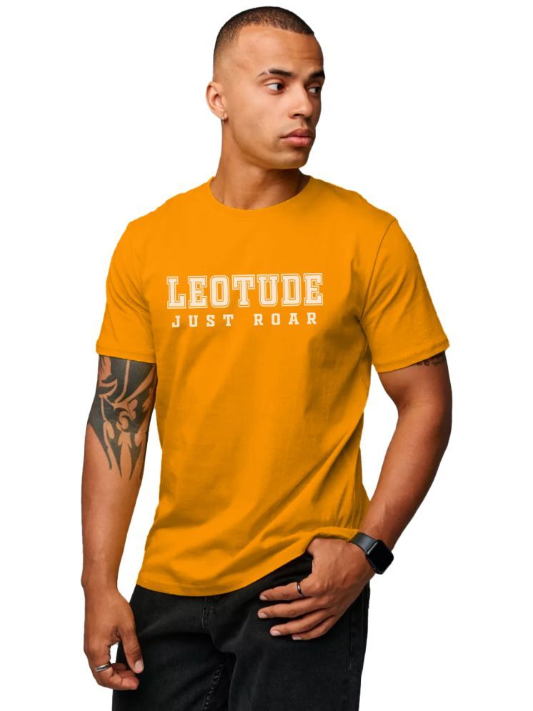     			Leotude Cotton Blend Regular Fit Printed Half Sleeves Men's Round T-Shirt - Mustard ( Pack of 1 )