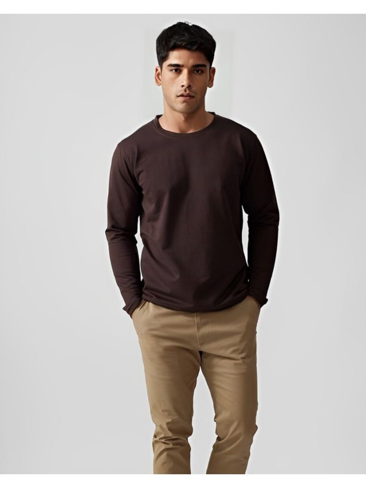     			PLUS PARADISE Cotton Blend Regular Fit Solid Full Sleeves Men's Round T-Shirt - Brown ( Pack of 1 )