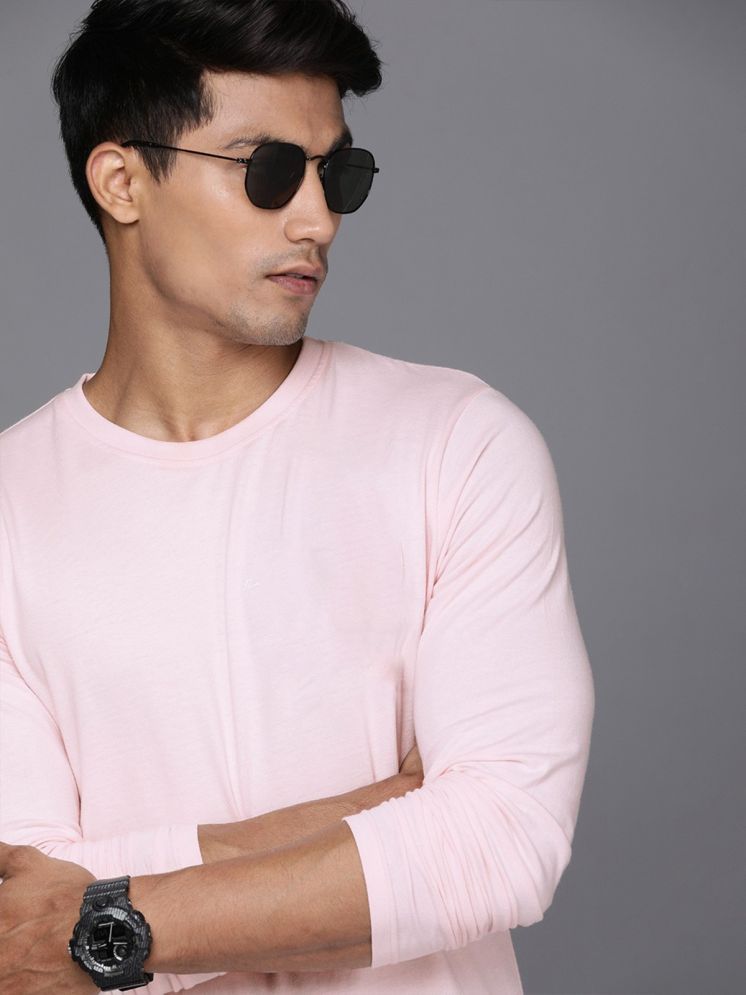     			PLUS PARADISE Cotton Blend Regular Fit Solid Full Sleeves Men's Round T-Shirt - Melange Pink ( Pack of 1 )