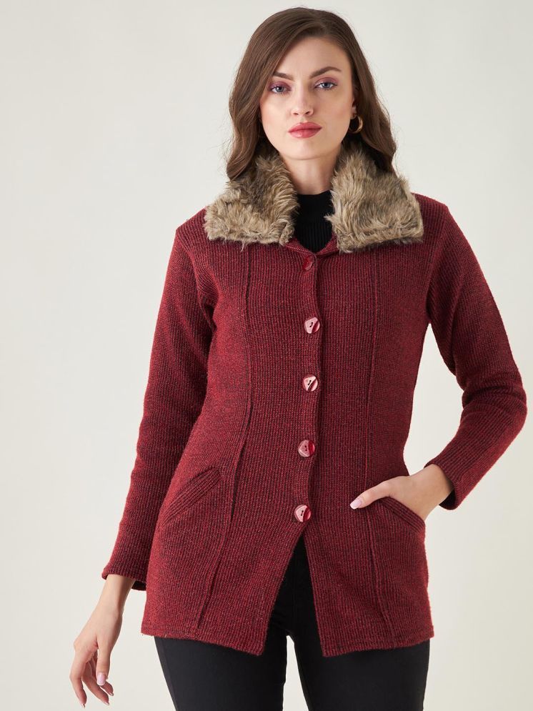     			Pivl Acrylic Regular Collar Women's Buttoned Cardigans - Maroon ( )