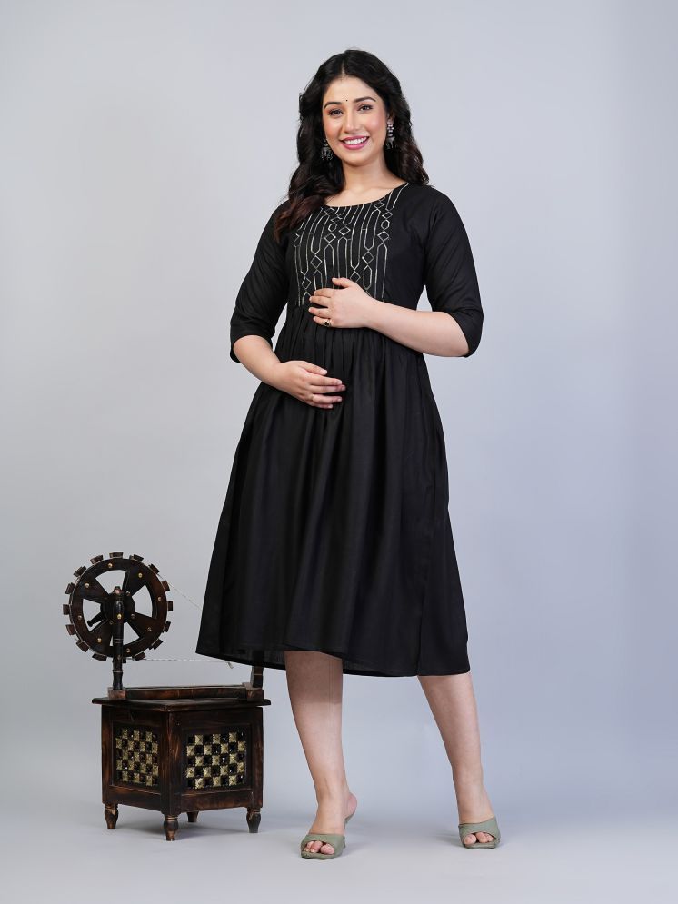     			RIAANA Rayon Embroidered Anarkali Women's Kurti - Black ( Pack of 1 )