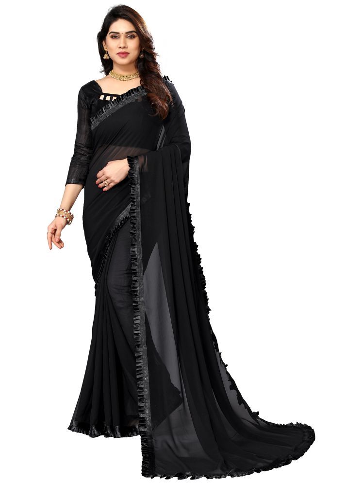     			Sidhidata Georgette Dyed Saree With Blouse Piece - Black ( Pack of 1 )