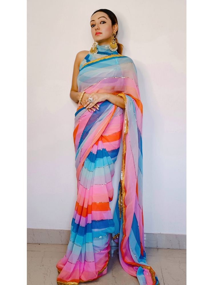     			Sidhidata Georgette Striped Saree With Blouse Piece - Multicolor ( Pack of 1 )