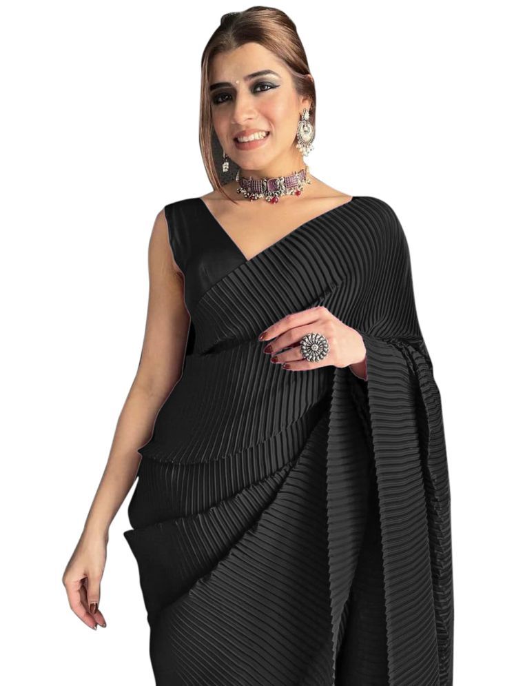     			Sidhidata Satin Self Design Saree With Blouse Piece - Black ( Pack of 1 )