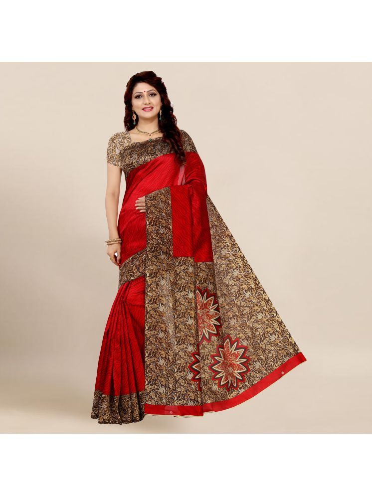     			THE PRIVATE LABLE Art Silk Printed Saree Without Blouse Piece - Red ( Pack of 1 )