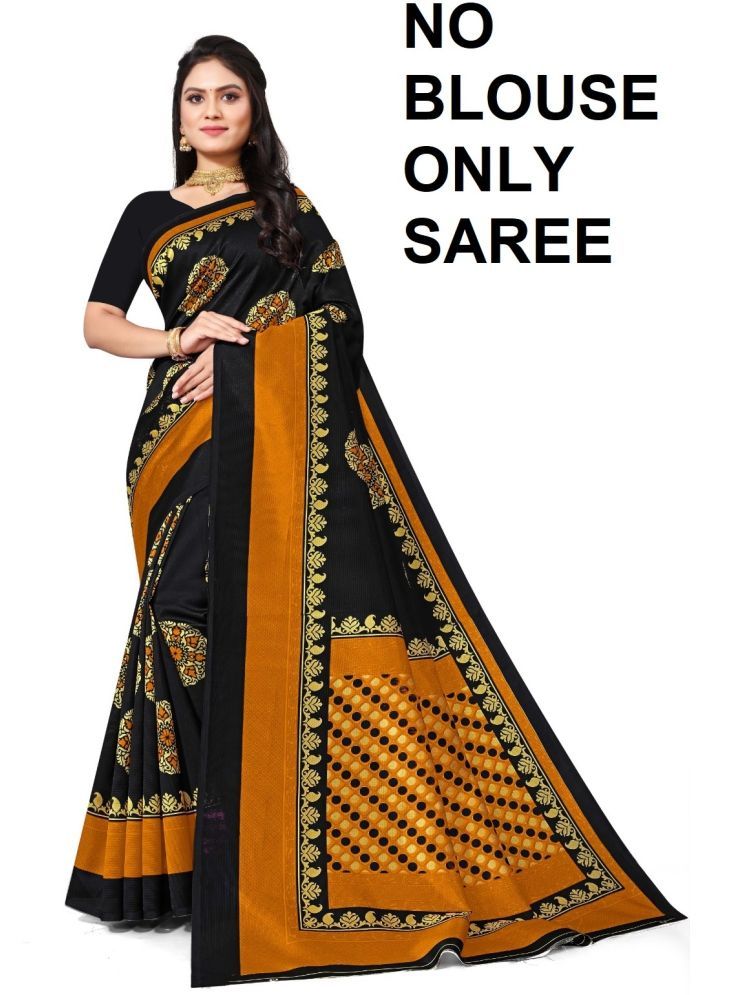     			THE PRIVATE LABLE Art Silk Printed Saree Without Blouse Piece - BLACK ( Pack of 1 )