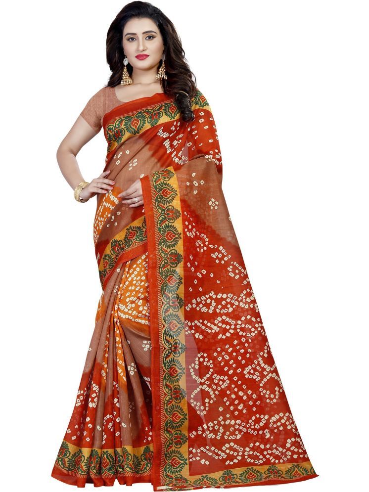     			THE PRIVATE LABLE Cotton Silk Printed Saree Without Blouse Piece - Orange ( Pack of 1 )