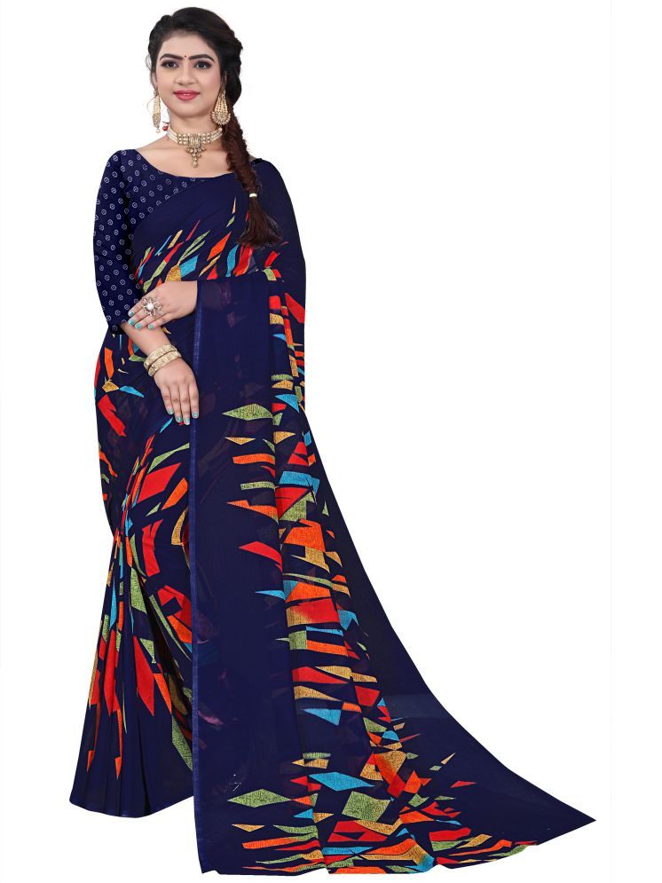     			THE PRIVATE LABLE Georgette Self Design Saree Without Blouse Piece - Blue ( Pack of 1 )