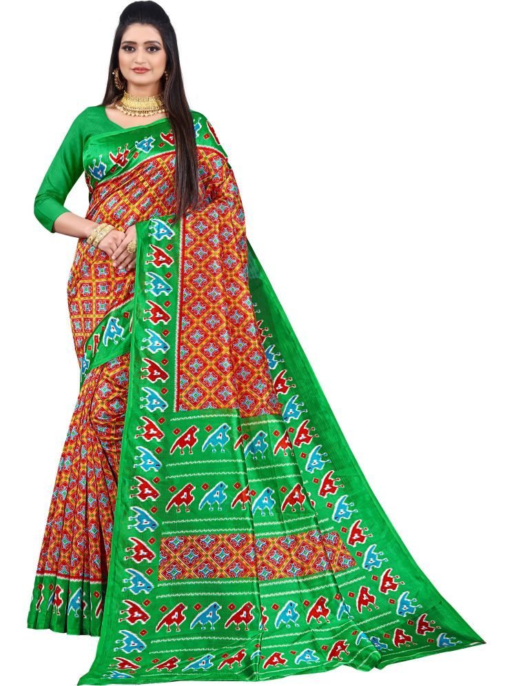     			THE PRIVATE LABLE Silk Blend Printed Saree Without Blouse Piece - Green ( Pack of 1 )