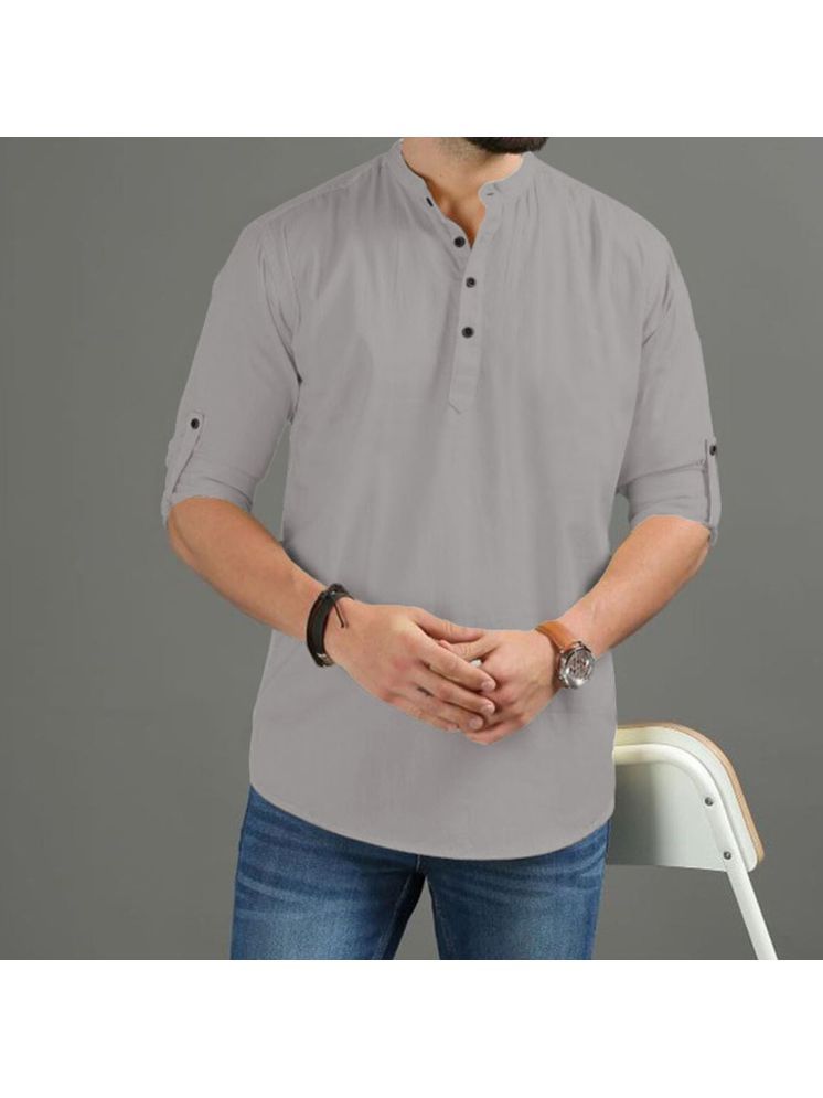     			UNI VIBE Grey Cotton Men's Shirt Style Kurta ( Pack of 1 )