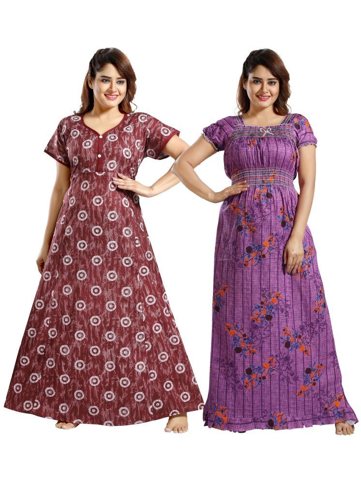     			Cinco Multicolor Cotton Blend Women's Nightwear Night Dress ( Pack of 2 )