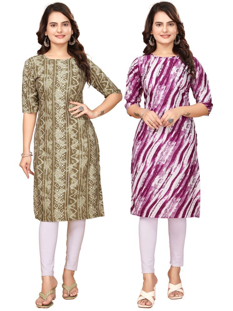     			Fashion Fair Crepe Printed Straight Women's Kurti - Multicolor,Purple ( Pack of 2 )