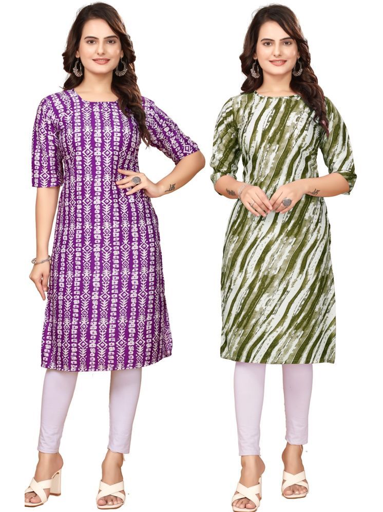     			Fashion Fair Crepe Printed Straight Women's Kurti - Lavender,Green ( Pack of 2 )