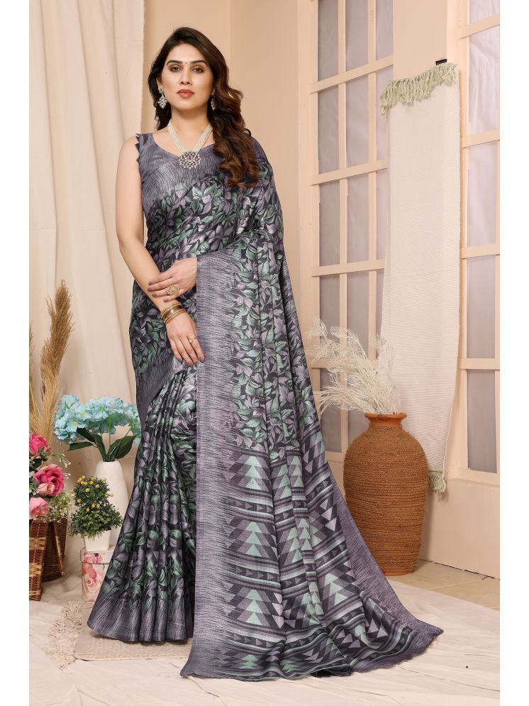     			Gazal Fashions Cotton Printed Saree With Blouse Piece - Grey ( Pack of 1 )