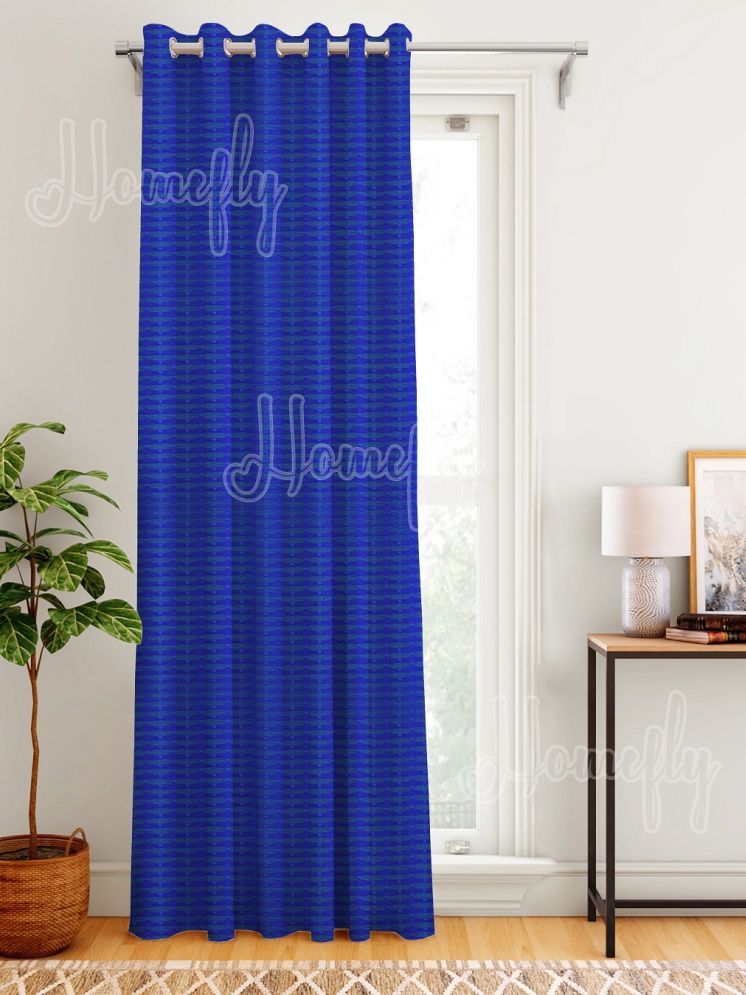     			HOMEFLY Horizontal Striped Room Darkening Eyelet Curtain 6.5 ft ( Pack of 1 ) - Blue