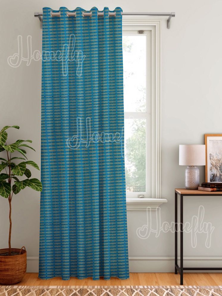     			HOMEFLY Horizontal Striped Room Darkening Eyelet Curtain 6.5 ft ( Pack of 1 ) - Green