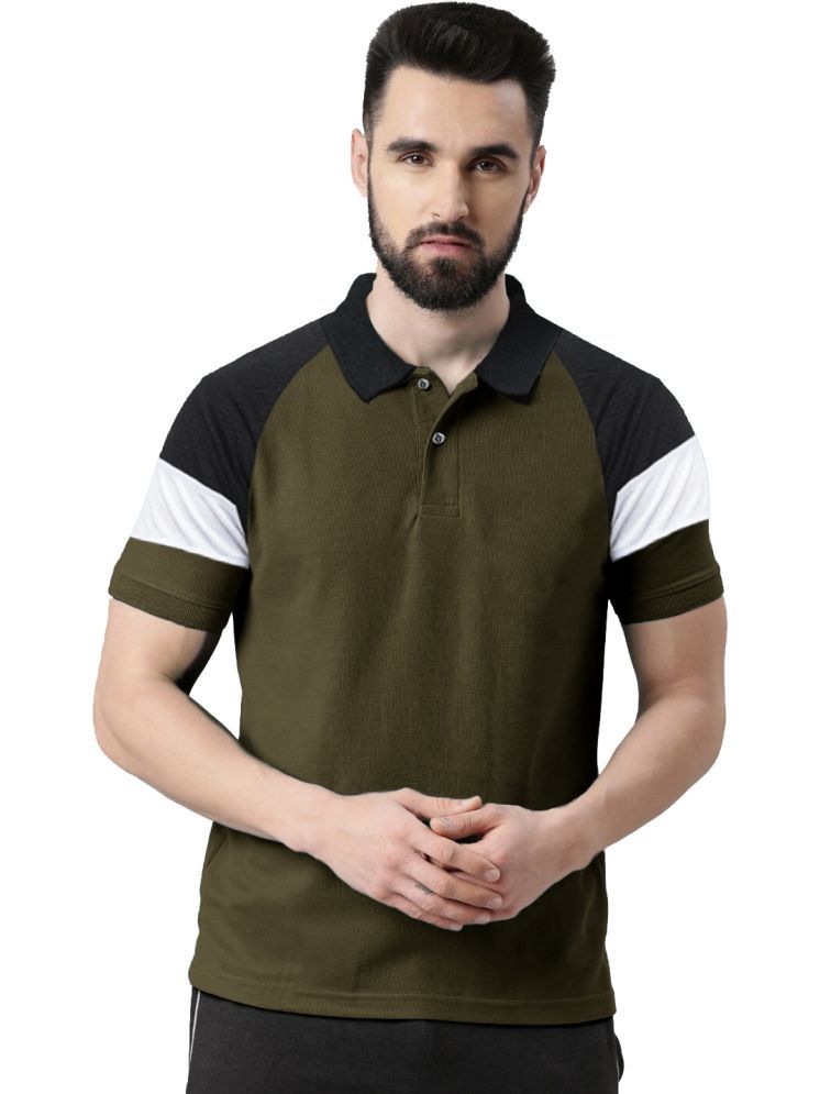     			Leotude Cotton Blend Regular Fit Colorblock Half Sleeves Men's Polo T Shirt - Olive ( Pack of 1 )