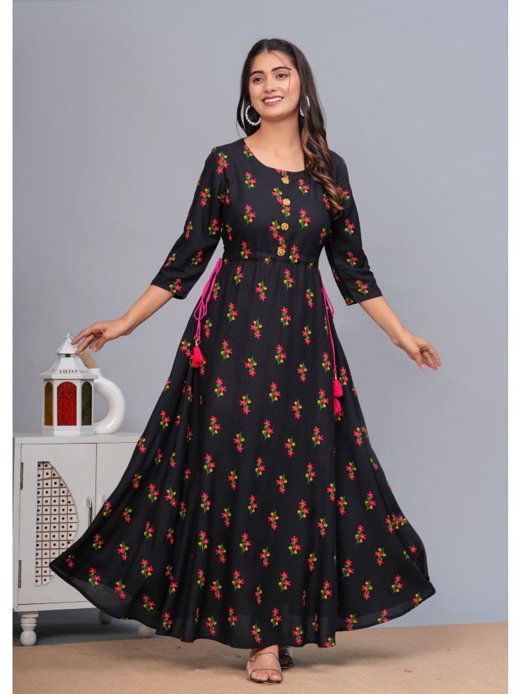     			NUPITAL Rayon Printed Anarkali Women's Kurti - Black ( Pack of 1 )