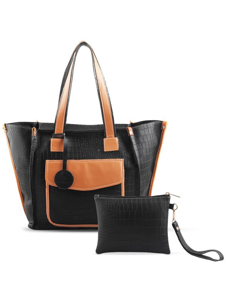     			P purseus Black Faux Leather Tote Bag