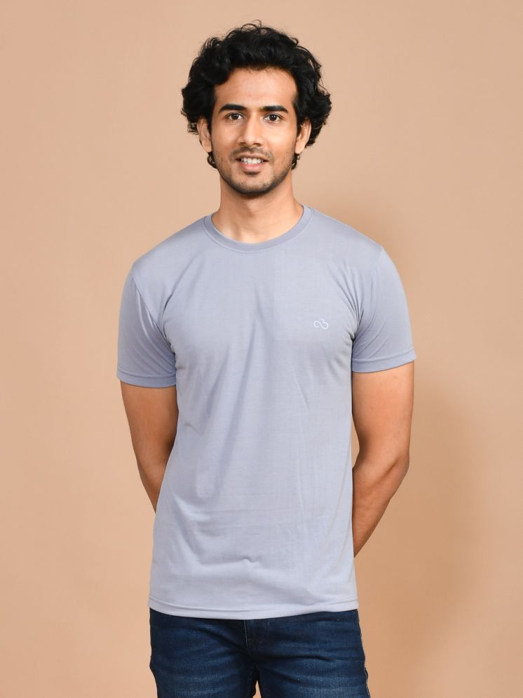     			SKYKNIT Cotton Blend Regular Fit Printed Half Sleeves Men's Round T-Shirt - Grey ( Pack of 1 )