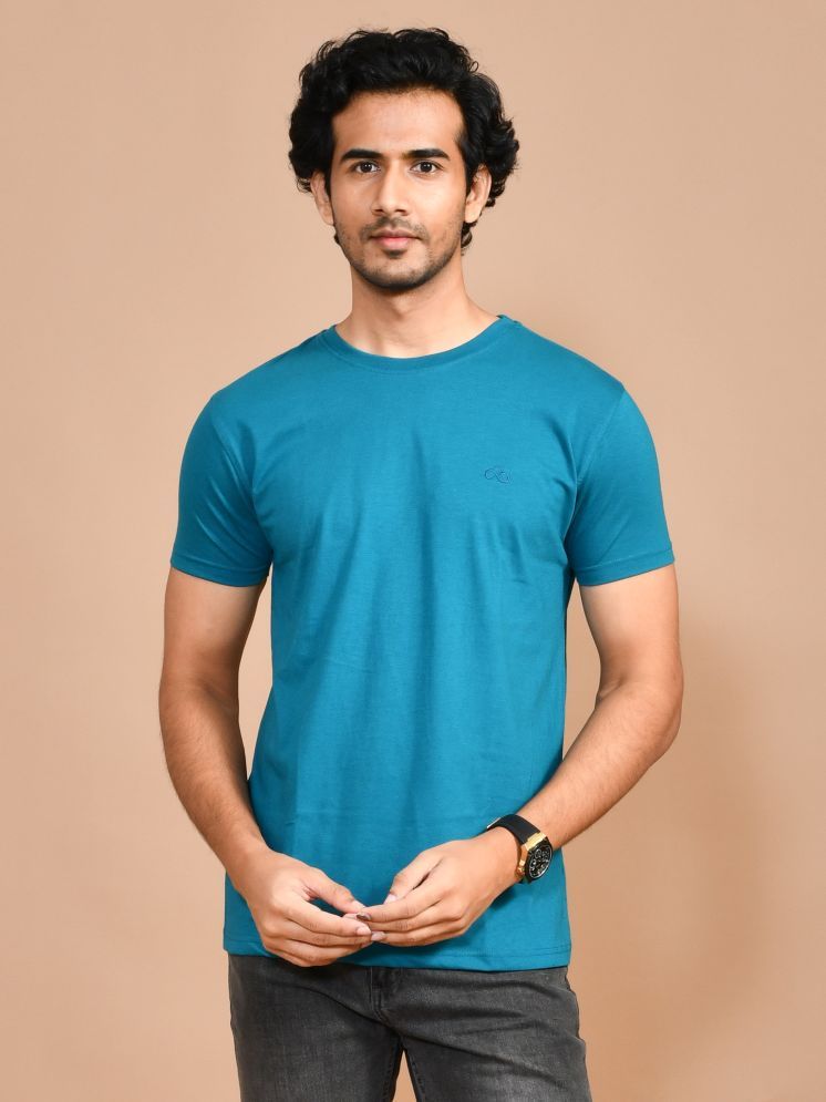     			SKYKNIT Cotton Blend Regular Fit Printed Half Sleeves Men's Round T-Shirt - Light Blue ( Pack of 1 )