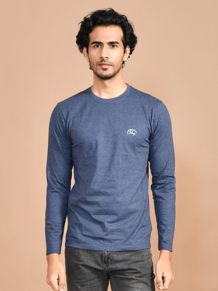     			SKYKNIT Cotton Blend Regular Fit Printed Full Sleeves Men's Round T-Shirt - Blue ( Pack of 1 )