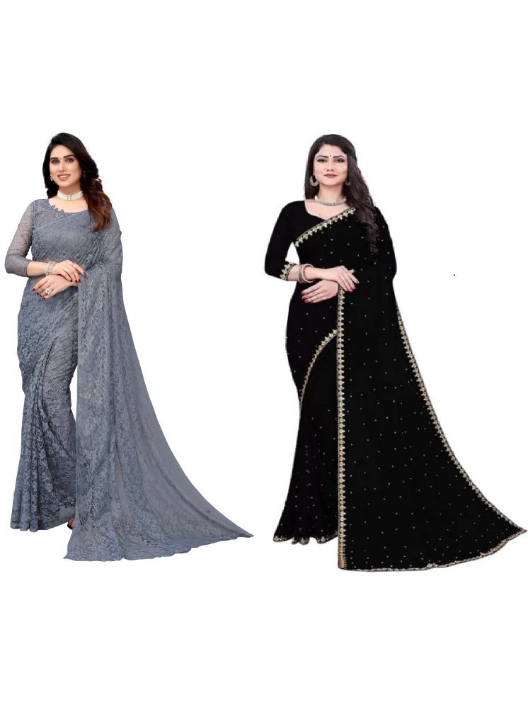     			Saadhvi Georgette Self Design Saree With Blouse Piece - Grey ( Pack of 2 )