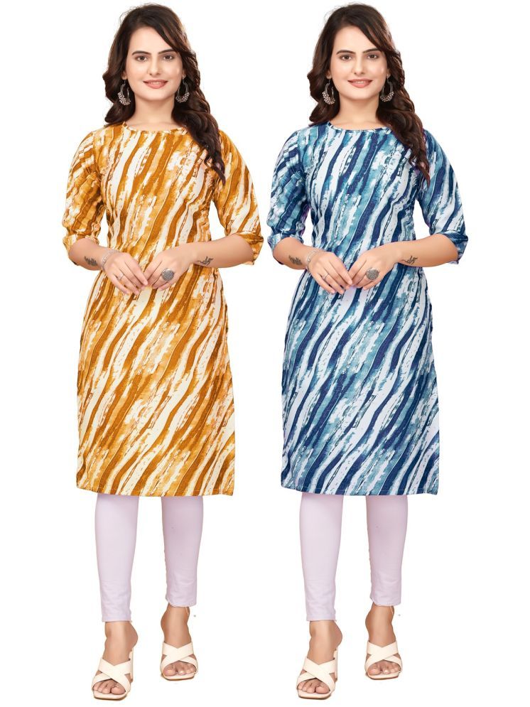     			VJ CORPORATE Crepe Printed Straight Women's Kurti - Yellow,Blue ( Pack of 2 )