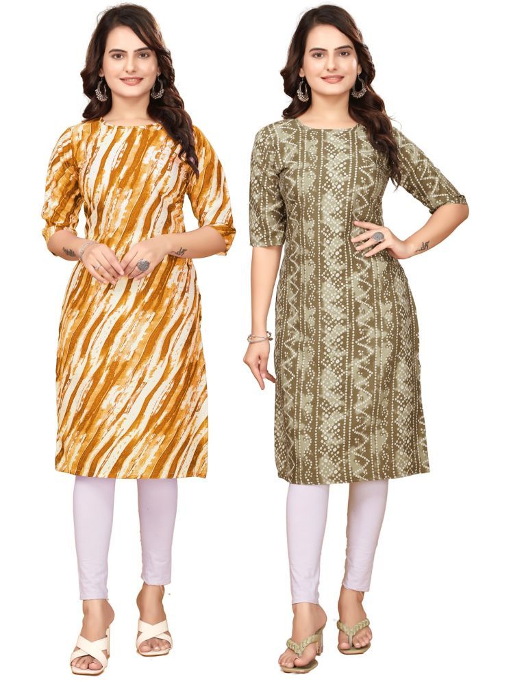     			VJ CORPORATE Crepe Printed Straight Women's Kurti - Yellow,Multicolor ( Pack of 2 )